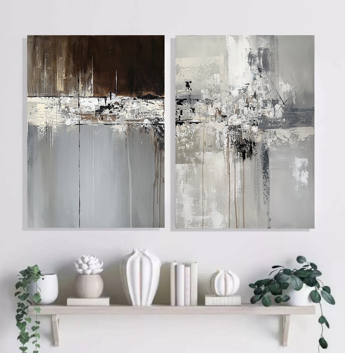 Geometric Abstract Acrylic Painting By Tatiana Malinovscaia, 39 X 28", Urban Echoes Diptych Set, Original Artwork