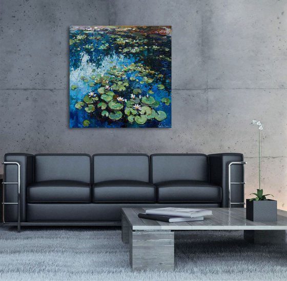 White Water Lilies - Original Oil painting - FREE SHIPPING