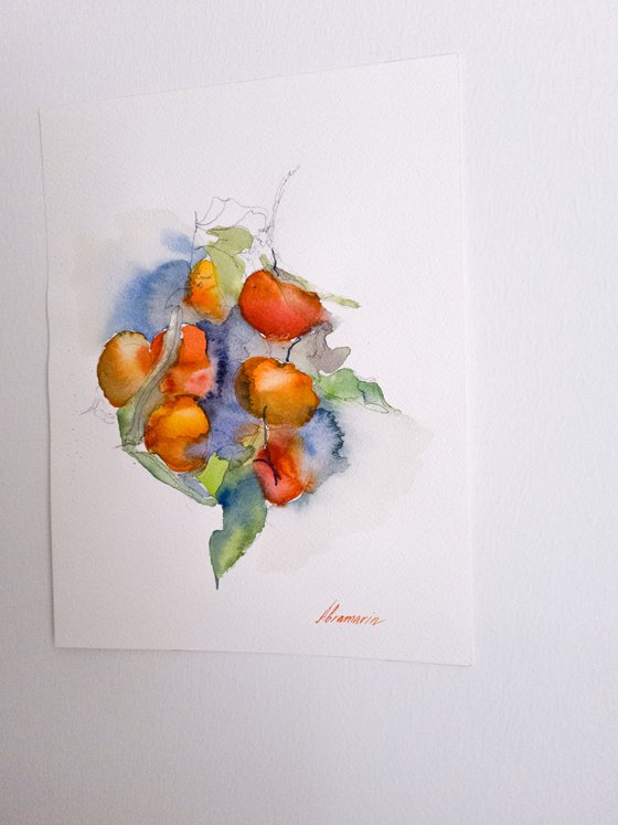 Tangerines.  Original watercolor picture.