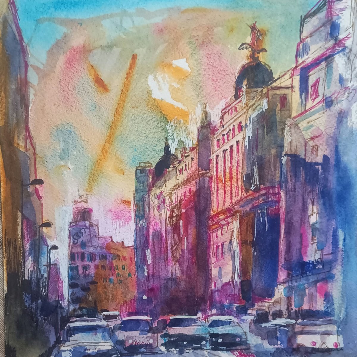 Expressive Watercolour , Madrid Serie 3 By Marina Del Pozo, 12 X 12, Artwork For Sale On Artfinder