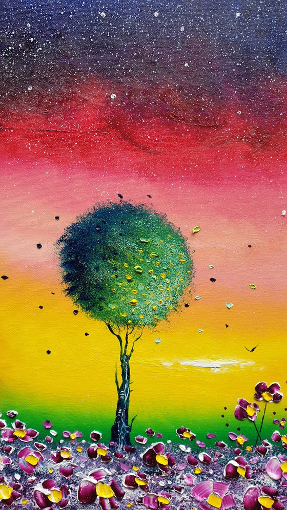 "Sunset Tree & Flowers in Love"