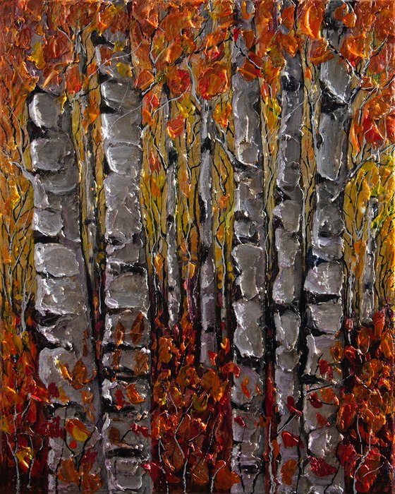 The Golden Birch-Trees - Original Painting  (palette knife)