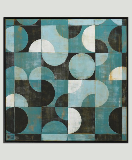 Traffic Square Turquoise - Incl. Frame -  Large artwork - 105x105cm - Ronald Hunter 34O