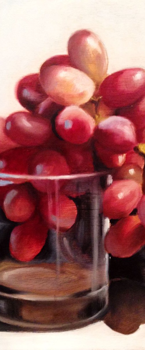 Glass of grape on white - original oil painting- 20 x 20 x 2 cm ( 8'x 8' x 0,8 ') by Carlo Toma