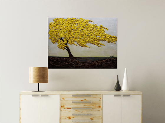 FLY - Large Modern Tree Painting, Abstract Textured Tree Art