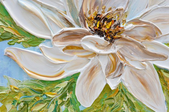 Magnolia III - Original Textured Floral Painting, Impressionist Art