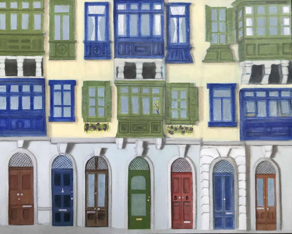 Photorealistic Cityscapes Oil Painting By Leslie Dannenberg, 30 X 24", Residence Of 7 Doors, Original Artwork