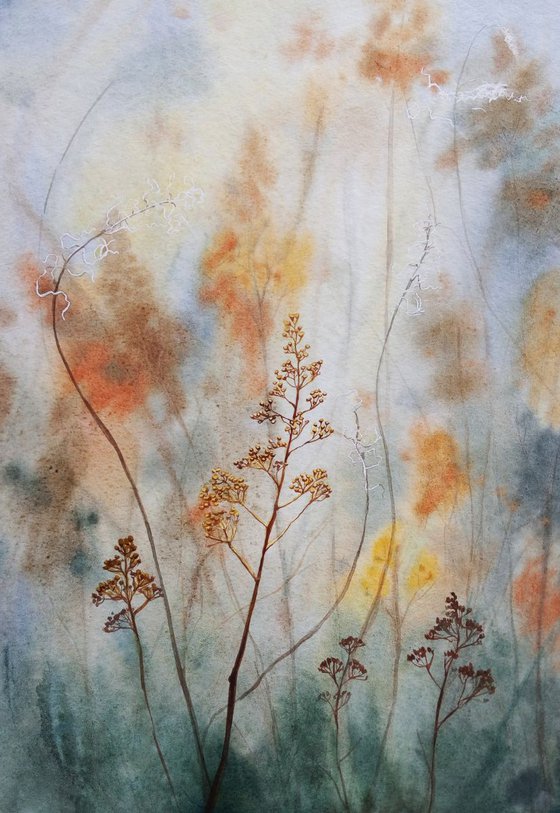Dry Grass -  Autumn Painting, Autumn Decor,  Landscape, Indian summer, Autumn colours, original watercolour