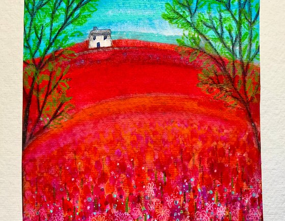 Crimson Meadow, watercolour painting