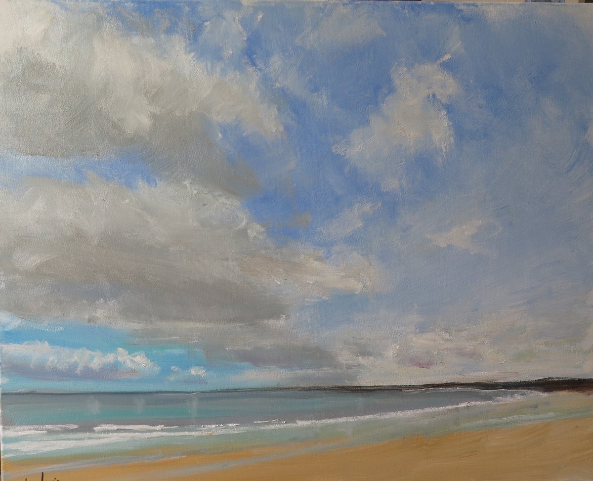 Impressionistic Landscape Oil Painting By Malcolm Ludvigsen, 30 X 24", Bridlington, Oct 27, Original Artwork