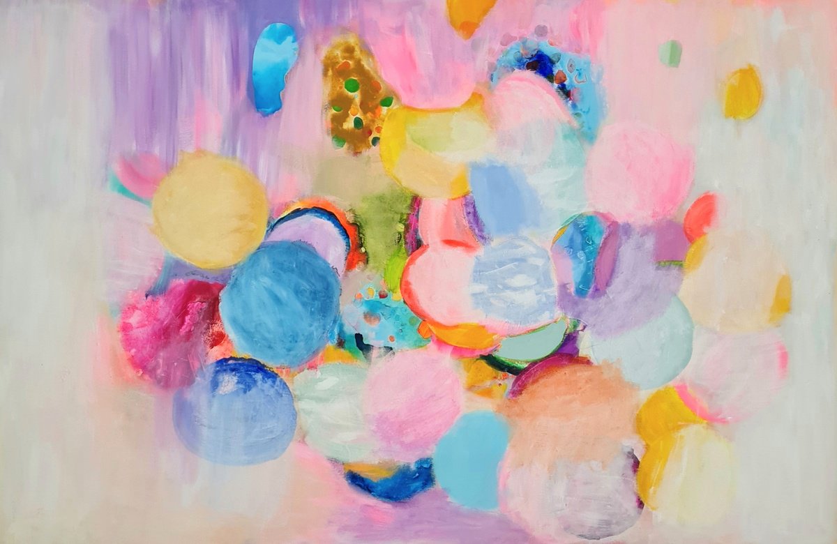 Organic Abstract Acrylic Painting By Wioletta Gancarz, 47 X 31", Love At First Sight 5, Original Artwork