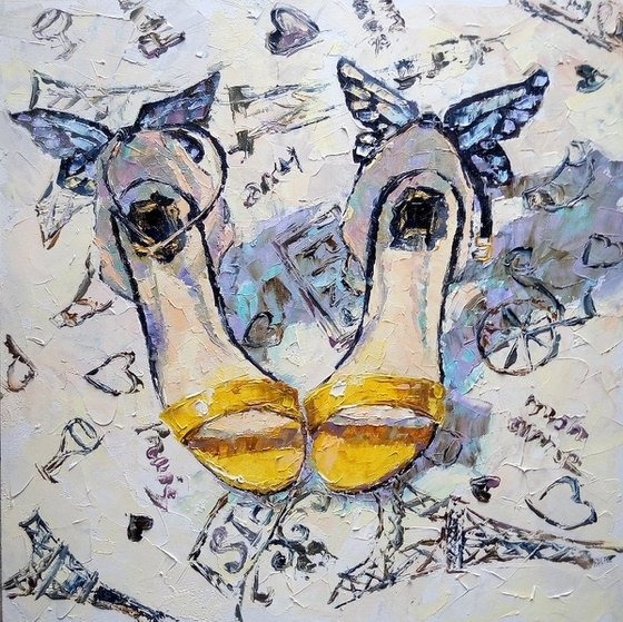 Original oil painting Yellow Shoes