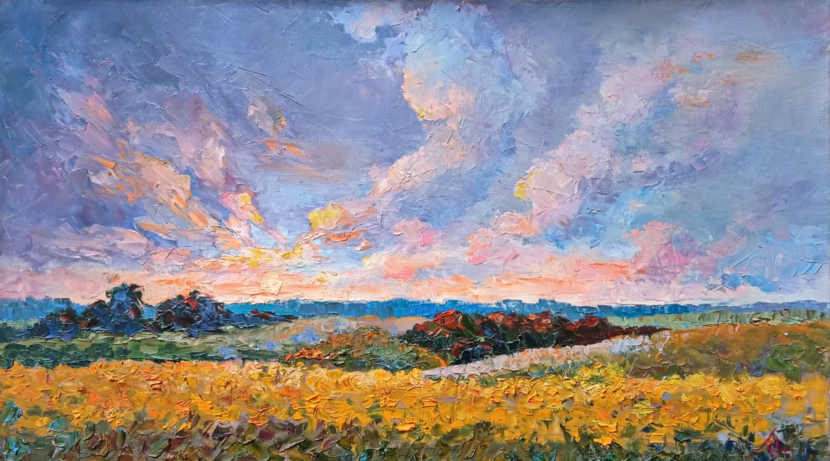 Field. Sunset. By Liubov Ponomarova, 24 X 14, Artwork For Sale On Artfinder