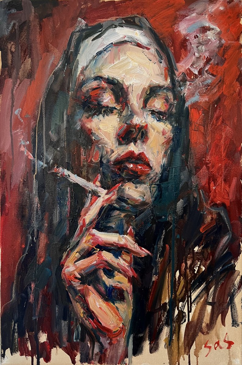 Expressive Portrait Oil Painting By Liubou Sas, 16 X 24", Sinner, Original Artwork