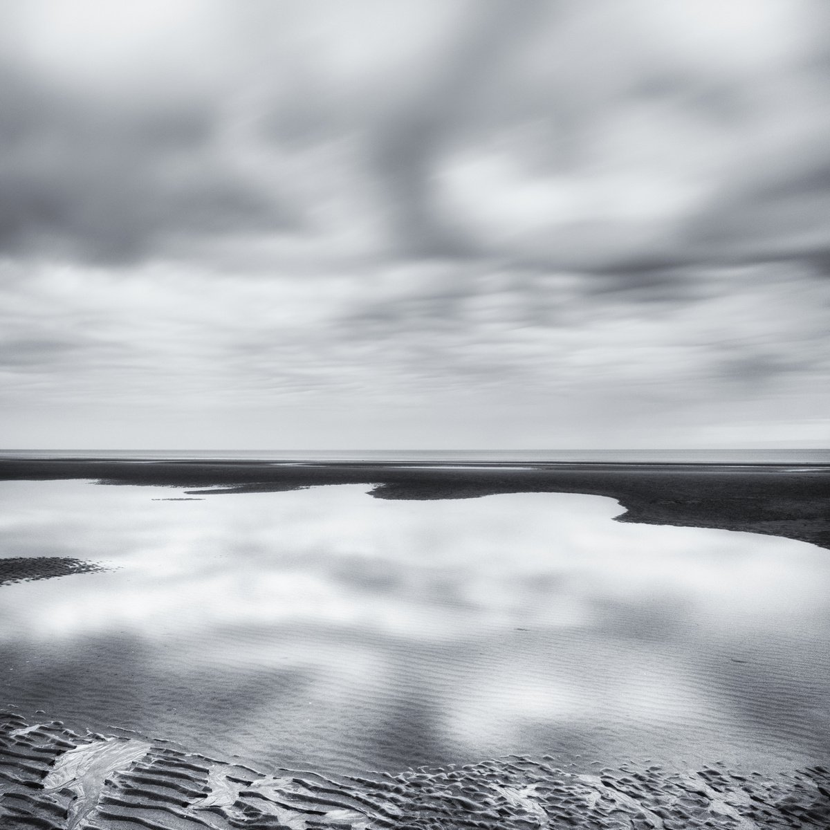 Impressionistic Landscape Photograph By Karim Carella, 31 X 31", Low Tide And Reflected Clouds, Original Artwork
