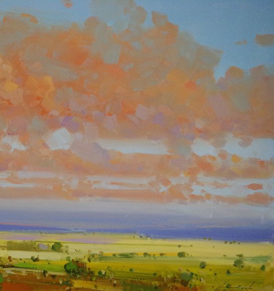 Sunset, Landscape, Original oil painting, Large size painting, One of a kind Signed with Certificate of Authenticity