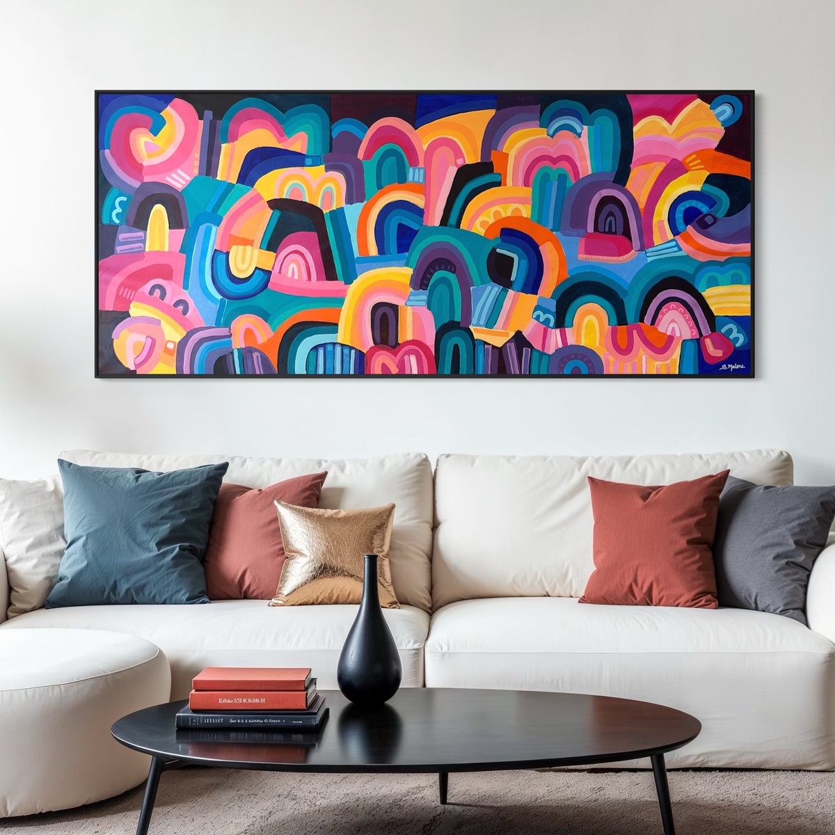 Abstract Acrylic Painting By Samantha Malone, 78 X 34", Big Happy Hills, Original Artwork