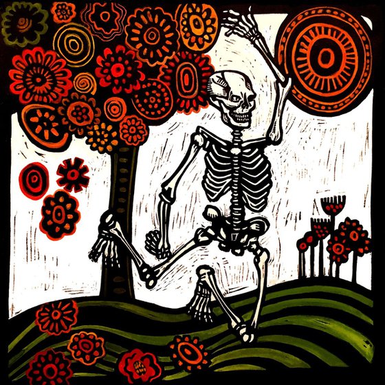 Skippy the Skeleton in Oranges and Reds