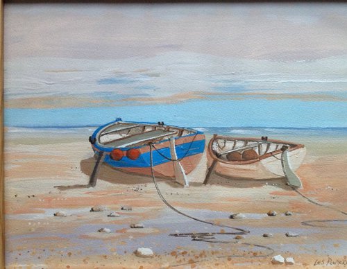 2 boats on the beach ,nothing to do. by Les  Powderhill