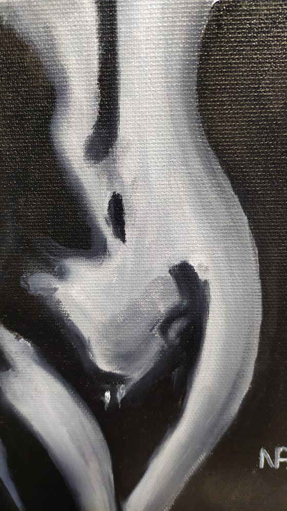 Girl, nude erotic black and white small oil painting, gift, bedroom art