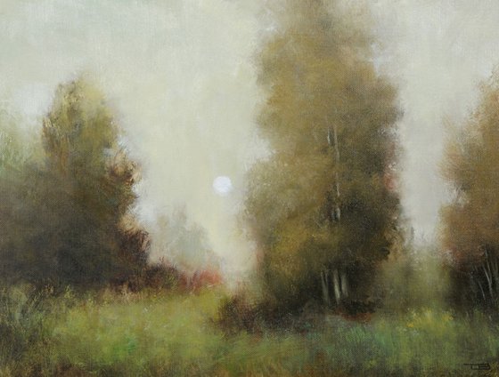 Misty Field Moonrise impressionist tonal landscape