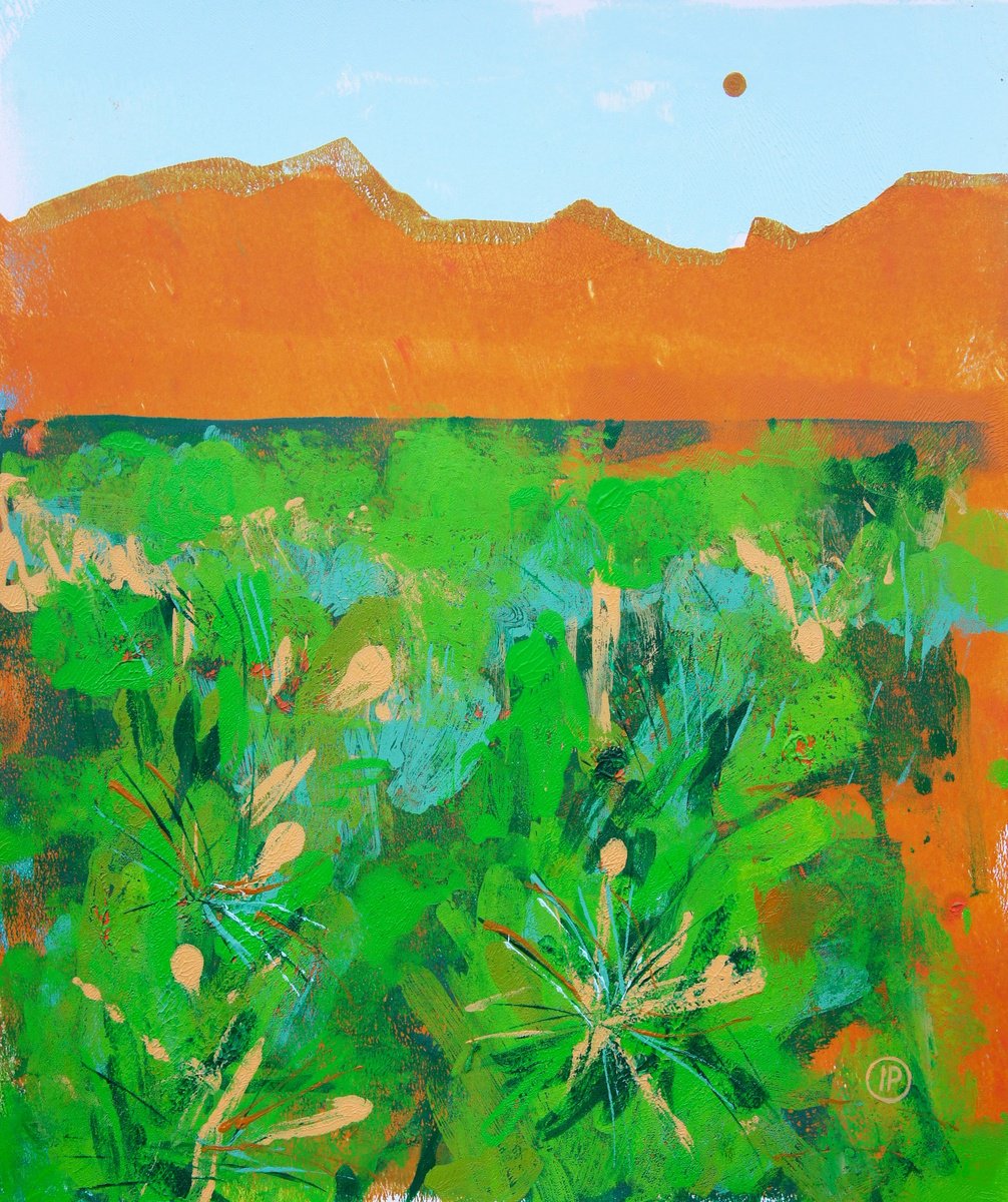 Impressionistic Landscape Acrylic Painting By Irina Plaksina, 10 X 12, Texas Mountains, Original Artwork