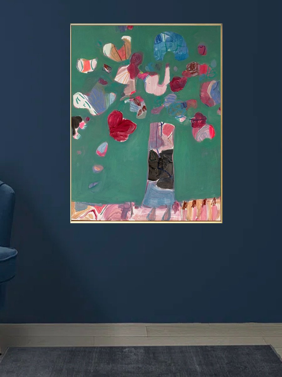 Abstract Acrylic Painting By Pk Roberton, 31 X 39", Confetti, Original Artwork