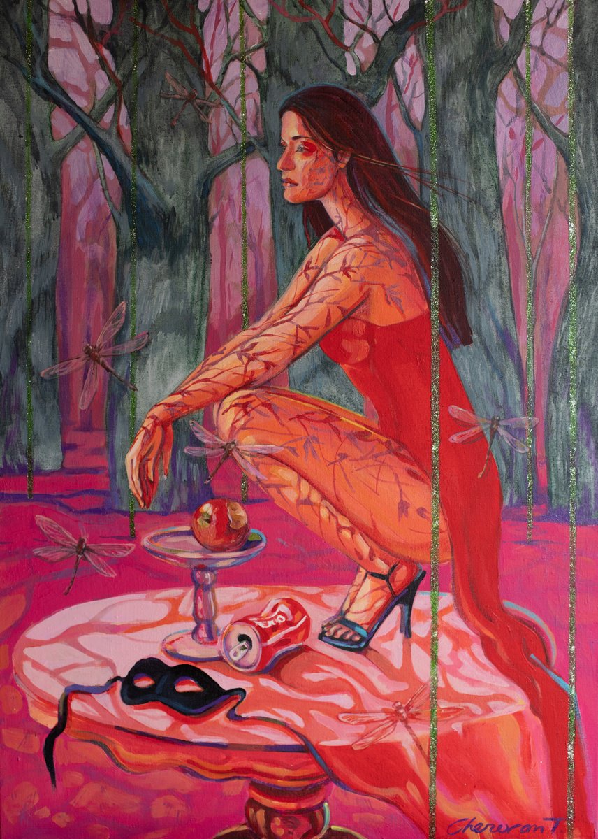 Surrealistic Still Life Acrylic Painting By Tetiana Cherevan, 24 X 31", Mith Of Escape, Original Artwork