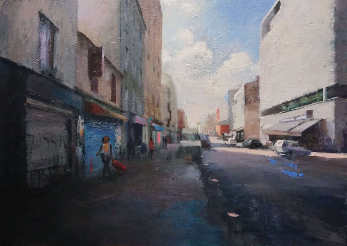 Cityscapes Oil Painting By Manuel Leonardi, 39 X 29", Montreuil Street, Original Artwork