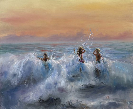 Jumping sunset waves