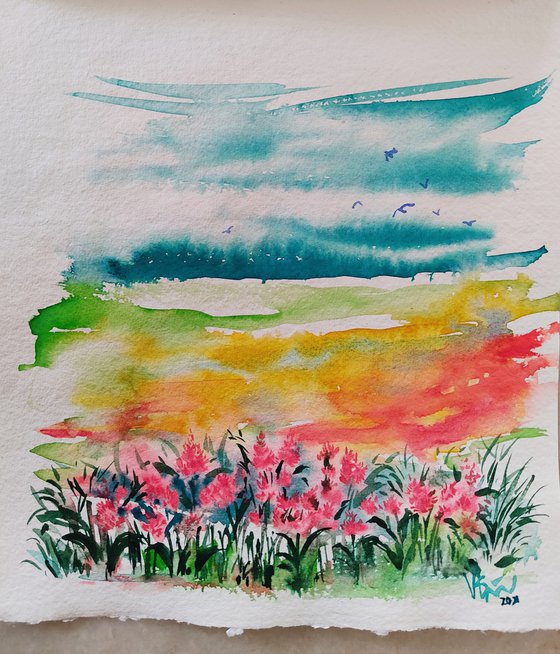 Lovely Evening - Watercolour painting on deckled edged handmade Khadi paper