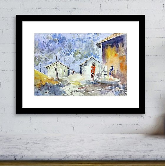 An Indian Village in the dawn