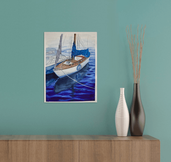 Boat in blue water 3