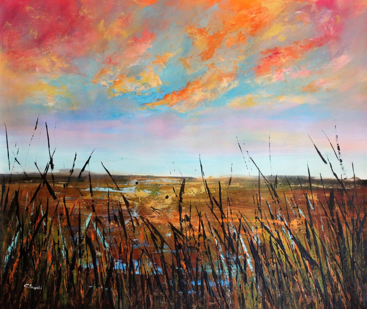 Abstract Landscape Acrylic Painting By Cecilia Frigati, 39 X 33, Unforgettable Italy #2, Original Artwork