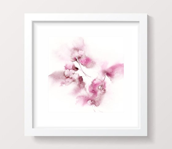 Blush pink flowers, watercolor small floral painting