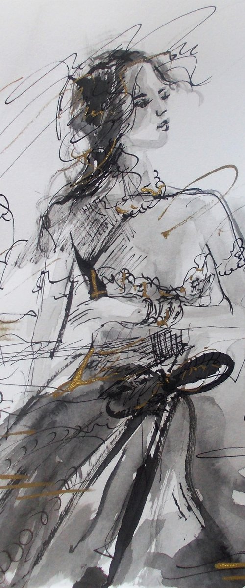 Woman  ink drawing series-Figurative drawing on paper by Antigoni Tziora