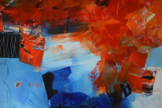 Confession in Blue - red, blue abstract painting