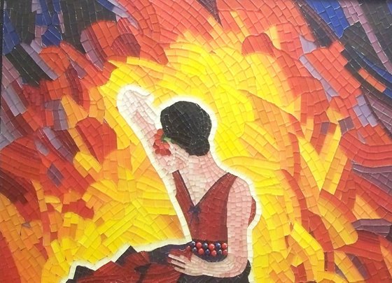 Passion Flamenco - glass mosaic flamenco romantic woman dance art