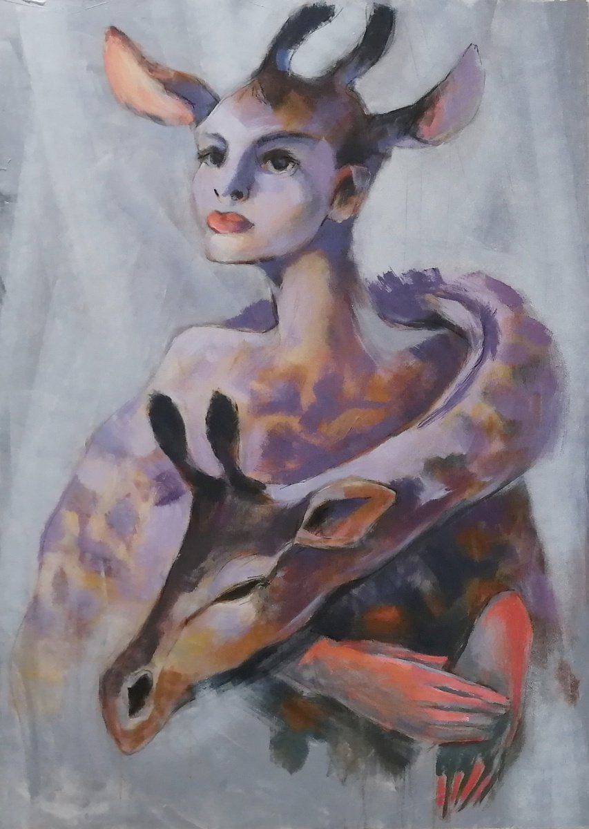 Impressionistic Portrait Acrylic Painting By Olga David, 39 X 55", Transition, Original Artwork