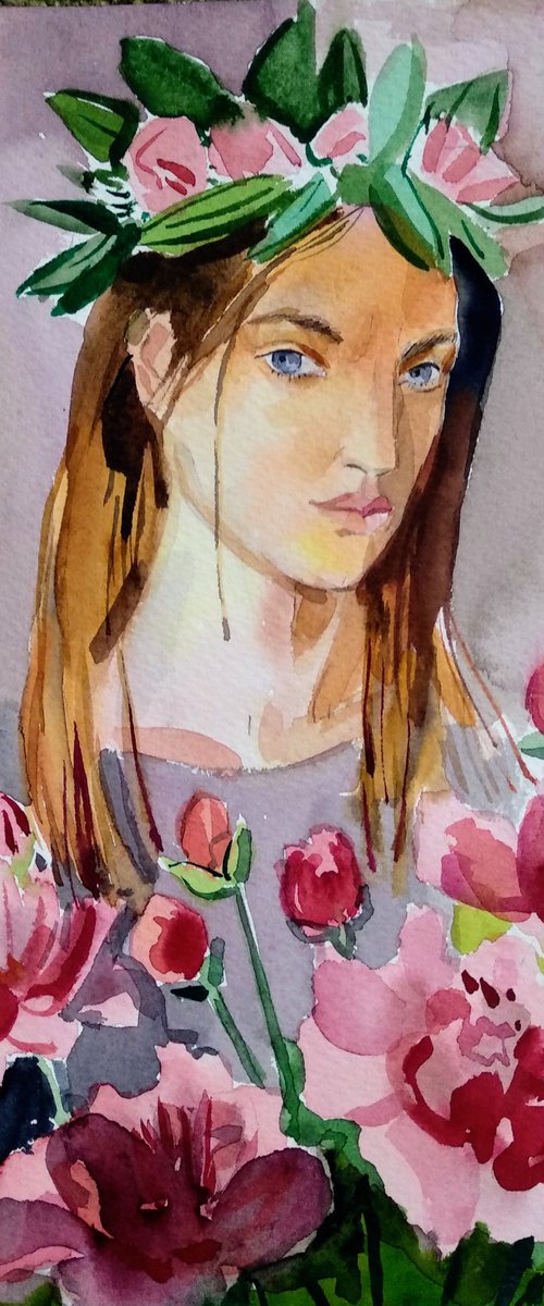 Girl with flowers by Olesia Lishaeva