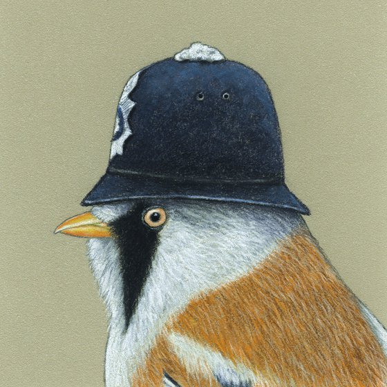 Original pastel drawing bird "Bearded reedling"