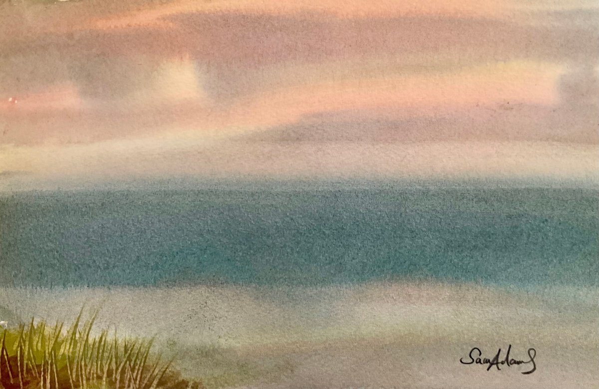 Expressive Watercolour , Duck Egg Blue Sea By Samantha Adams, 10 X 7, Artwork For Sale On Artfinder