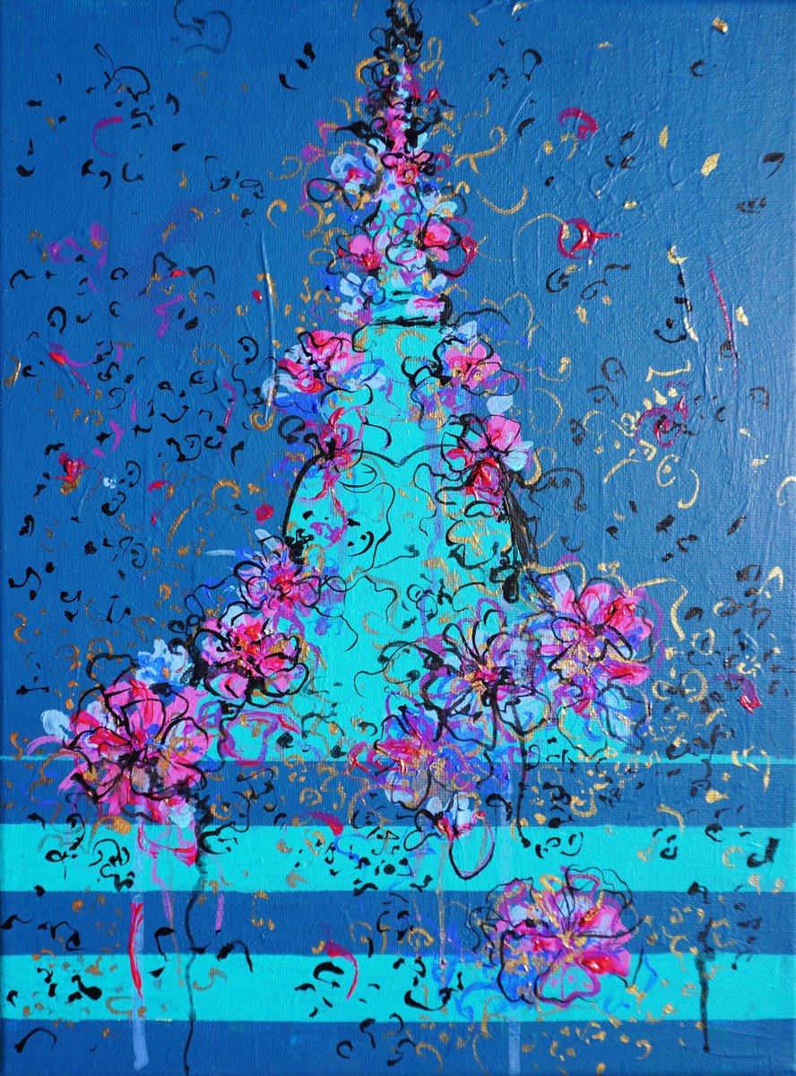 Expressive Abstract Acrylic Painting By Aasiri Wickremage, 12 X 16, Stupa - Ceylon Travels 02, Original Artwork