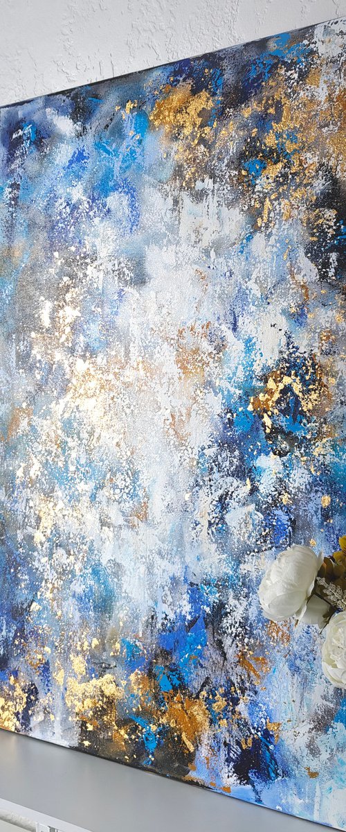 Blue abstraction with gold by Anna Aboskalova