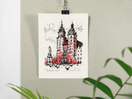 Krakow cityscape drawing.