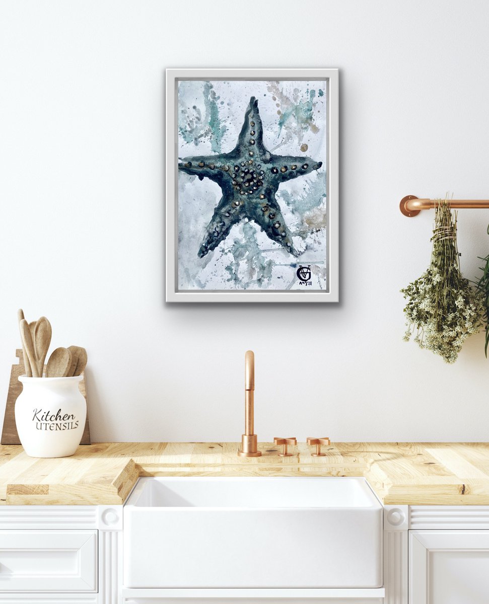 Impressionistic Animal Watercolour By Valeria Golovenkina, 12 X 17", Starfish, Original Artwork