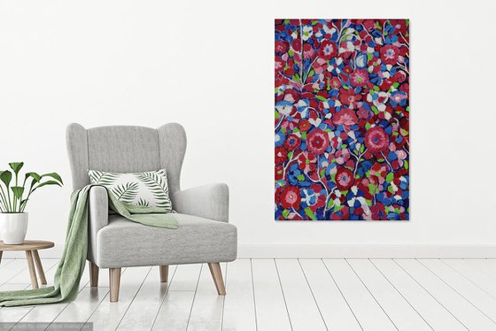 FLOWERS. PANEL - floral large sized original abstract oil painting, energizing art, interior art  (XXL)