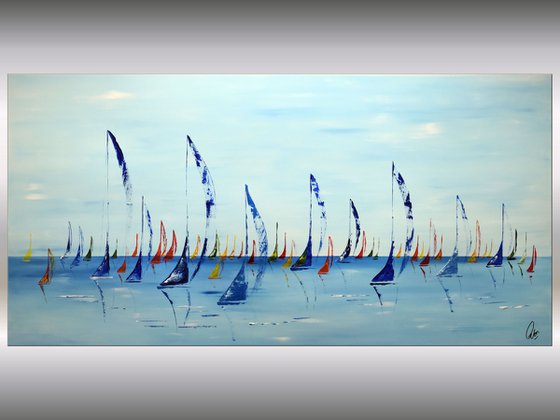 Happy Summer  - XXL  Abstract- Colourfull Sailboat Painting- Large Acrylic Art Canvas Wall Art Ready to hang