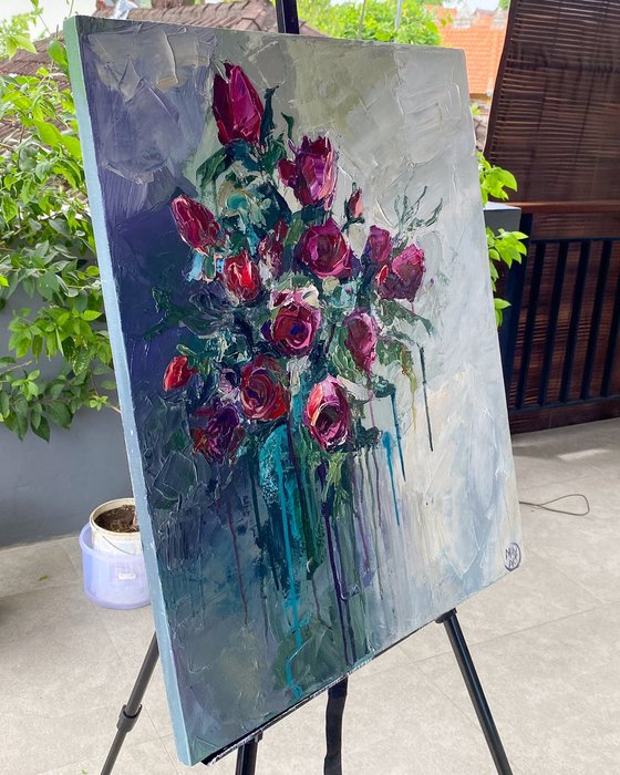 Red Roses Textured Painting