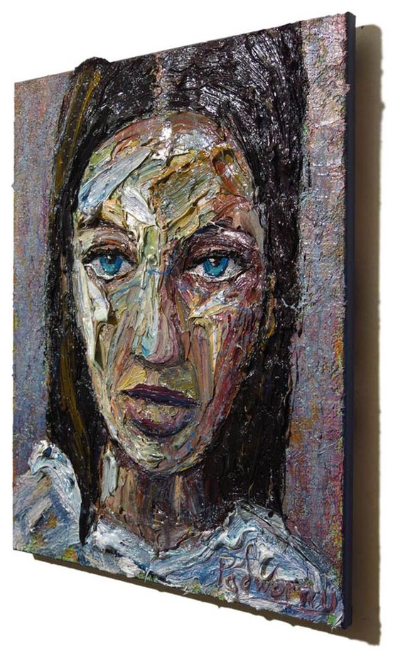UNTITLED m1022 - Original oil painting female expressionism portrait face signed